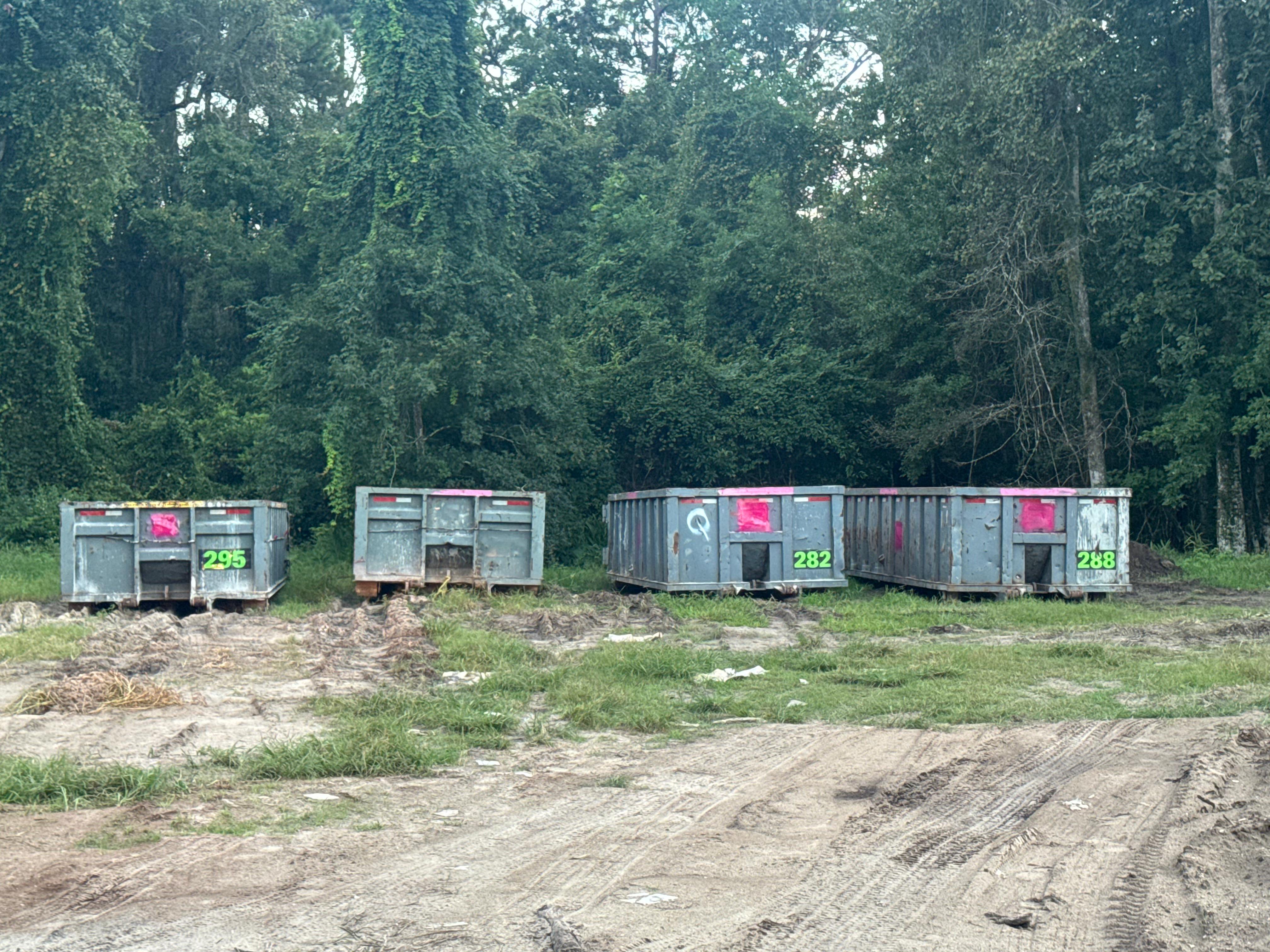 GSF roll-off dumpsters staged and ready for rental in Jacksonville